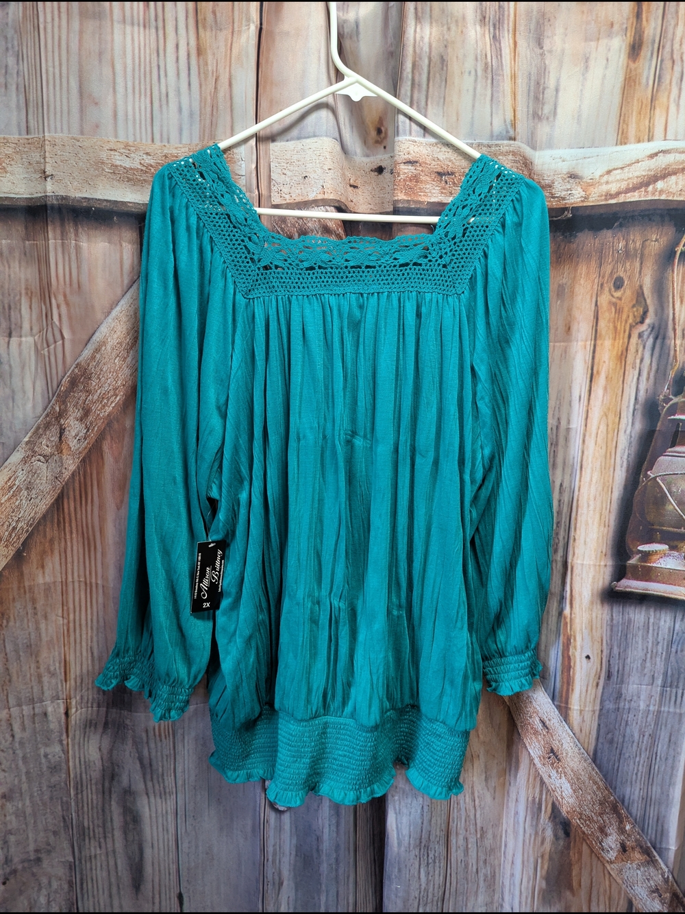 Allison Brittney Teal Crochet Accent Blouse - 2X